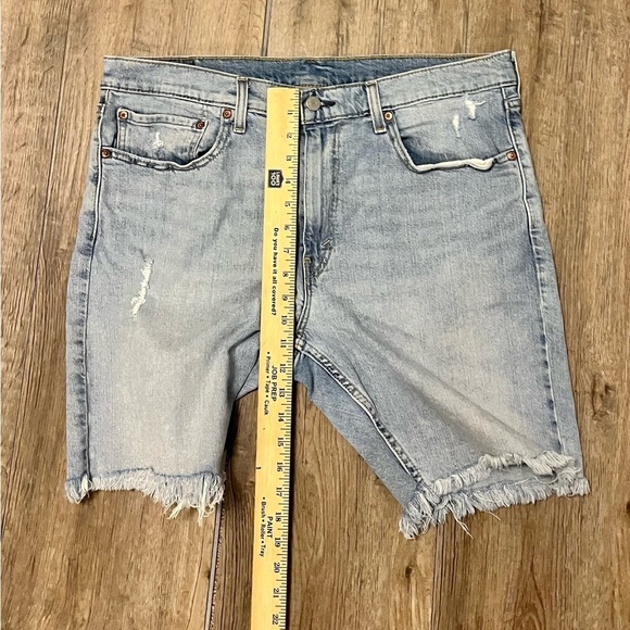 Levi's 412 Jean Shorts Jorts Men 36 W 8” Raw Hem Slim Stretch Denim 90s Y2K Blue - Picture 8 of 13